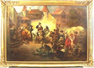 Gruppe Landser Mit Offizier Im 30-jahrigen Krieg Bei Der Siegesfeier Vor Einem Kloster by Anton Hoffmann