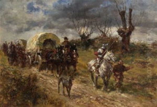 Ziehende Landsknechte Mit Planwagen - view 1