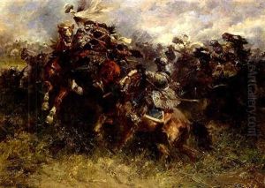 Polnische Reiter Im Kampf by Anton Hoffmann
