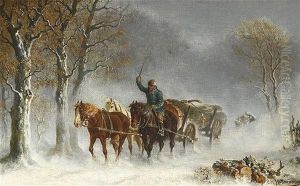 Holzabfuhr Im Winterwald by Carl Heinrich Hoffmann