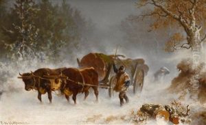Holzabfuhr Im Winterwald by Carl Heinrich Hoffmann