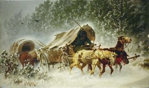 Winterlandschaft Mit Pferdefuhrwerken by Carl Heinrich Hoffmann