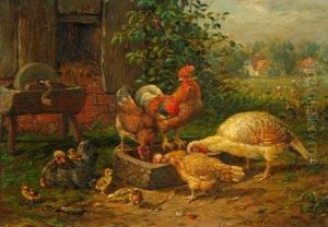 Chickens Feeding by Charles C. Hoffmann