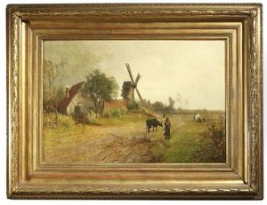 Landliche Szenerie Mit Bauerngehoft Und Windmuhle by Franz Jakob Hoffmann