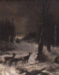 Winterlandschaft Mit Rehwild by Franz Jakob Hoffmann