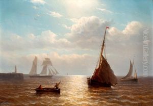 Schepen Bij Een Havenhoofd by George Johannes (Jan) Hoffmann