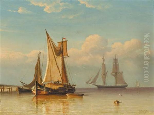A Hay-barge Unloading, A Dutch Frigat In The Distance - view 1