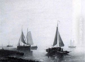 Shipping On An Estuary by George Johannes (Jan) Hoffmann