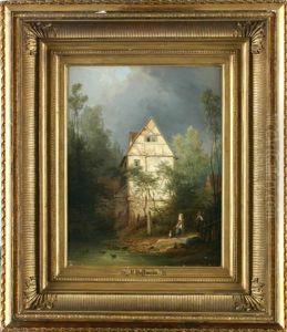 Hessische Dorflandschaft Mit Personenstaffage (+ Another Similar; Pair) by Heinrich Adolf Valentin Hoffmann