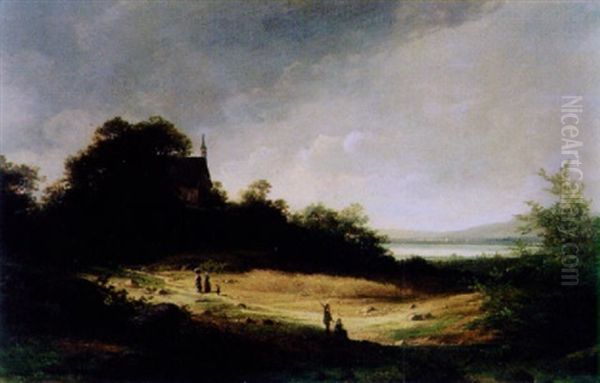 Weite Seelandschaft Mit Kapelle Und Figurenstaffage - view 1