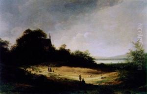 Weite Seelandschaft Mit Kapelle Und Figurenstaffage by Heinrich Adolf Valentin Hoffmann