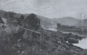 Sommerliche Landschaft An Einem Flus (main?) by Jacob Hoffmann