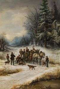 Jagdgesellschaft Im Winterwald