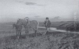 Landscape With Ploughman by Oskar Adolfowitsch Hoffmann