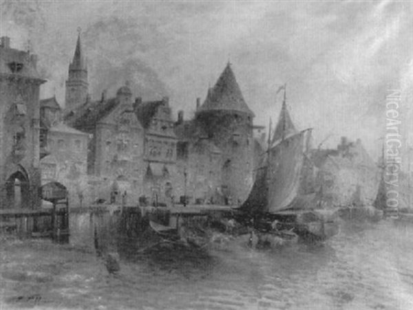 Ansicht Einer Hollandischen Stadt Am Fluss - view 1