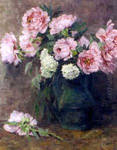 Pfingstrosen Und Flieder In Vase by Olga Hoffmann-Canstein