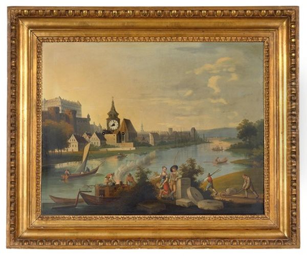 A Biedermeier Picture Clock "pirna And Castle Sonnenstein" - view 1