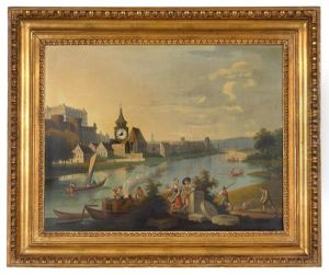 A Biedermeier Picture Clock "pirna And Castle Sonnenstein"