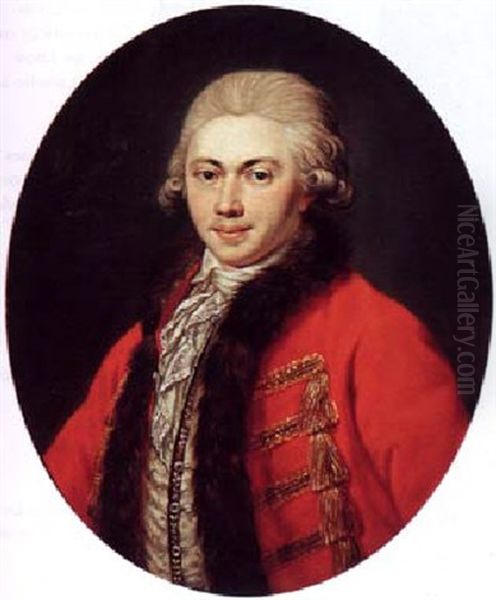 A Portrait Of Johann Wilhelm Wichelhausen Wearing A Fur-trimmed Red Overcoat With White Chemise - view 1