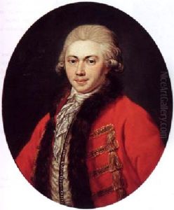A Portrait Of Johann Wilhelm Wichelhausen Wearing A Fur-trimmed Red Overcoat With White Chemise