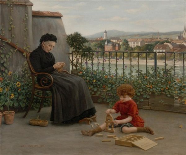 Grandmother With Child, View Of Kleinbasel From A Terrace On The Rheinsprung - view 1