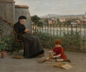 Grandmother With Child, View Of Kleinbasel From A Terrace On The Rheinsprung