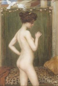 A Standing Female Nude With A Pair Of Doves A Standing Female Nude With A Pair Of Doves