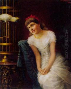 Interieur Mit Junger Dame Und Papagei