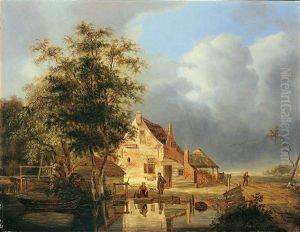 Landschaft Mit Bauernhaus Und Weiher
