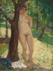 Weiblicher Akt Am Baum