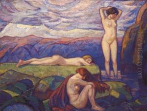 Drei Badende Frauen by Ludwig Von Hofmann