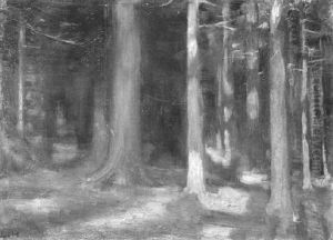 Wald Mit Durchbrechender Sonne by Ludwig Von Hofmann