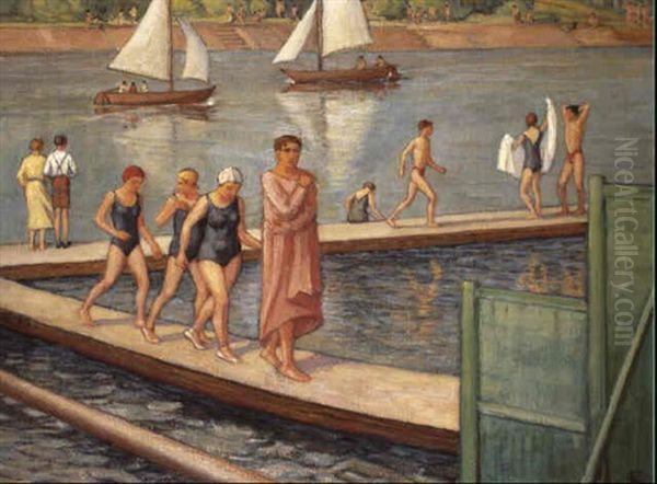 Badende Am Steg Mit Segelbooten - view 1