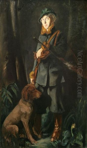 Dame Im Jagdkostum Mit Hund - view 1