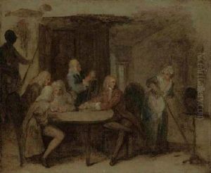 The Antiquaries: A Group Of Men Seated At A Circular Table In An Interior With A Maid, And An Owl On A Perch by William Hogarth