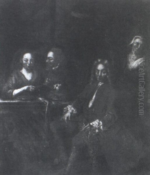 Conversation Piece With Ladies And Gentlemen At A Dining Table - view 1