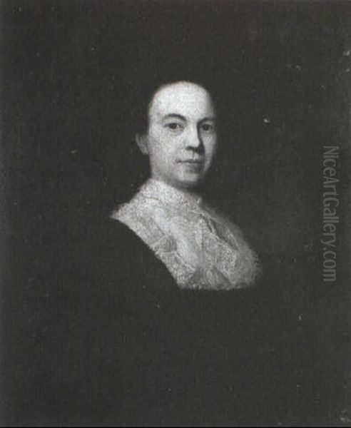Portrait Of A Lady, Half-length, Believed To Be Lady Townsend, Wearing A Black Dress And Black Plumed Hat - view 1