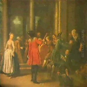 Reunion De Personnages Sur Une Terrasse by William Hogarth