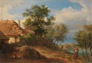 Landscape With Thatched Farmhouses And Decorative Figures