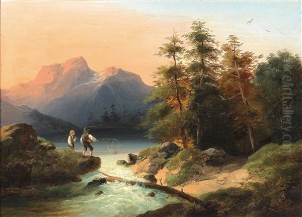 Zwei Kleine Fischer In Alpenlandschaft - view 1