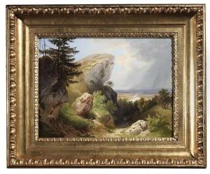 Sommerliche Berglandschaft Mit Ausblick In Ein Weites Flusstal