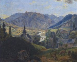 Bayerische Tallandschaft Mit Blick Auf Untersberg by Joseph Hoeger