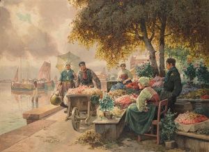 Blumenmarkt In Einer Hollandischen Stadt by Rudolf Alfred Hoeger