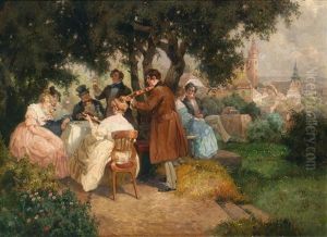 Frohliche Gesellschaft In Der Wachau, Im Hintergrund Krems by Rudolf Alfred Hoeger