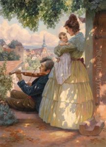 Familienidylle, Im Hintergrund Krems An Der Donau by Rudolf Alfred Hoeger