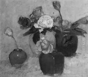 Still Life With Flowers In Vases by Georges Hogerwaard