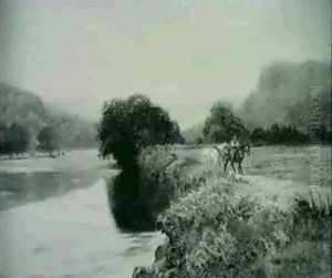 Flusslandschaft Mit Einem Reiter Flusslandschaft Mit Einem Reiter