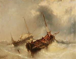 Two Sailing Ships In Rough Seas
