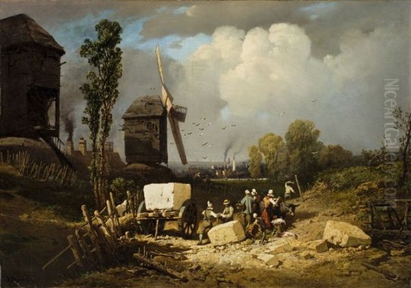Steinbrucharbeiter Vor Industrielandschaft - view 1