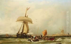 Dutch Coastal View With A Sailing Ship And Bo Dutch Coastal View With A Sailing Ship And Bo